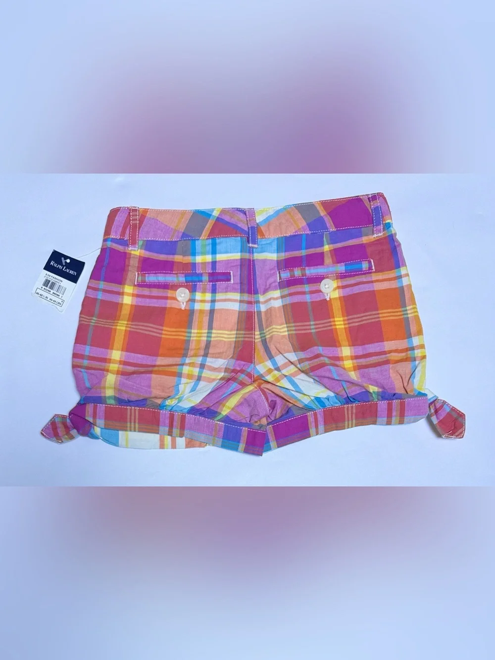 Ralph Lauren Girls Madras Plaid Tie Hem Shorts NWT Size 6